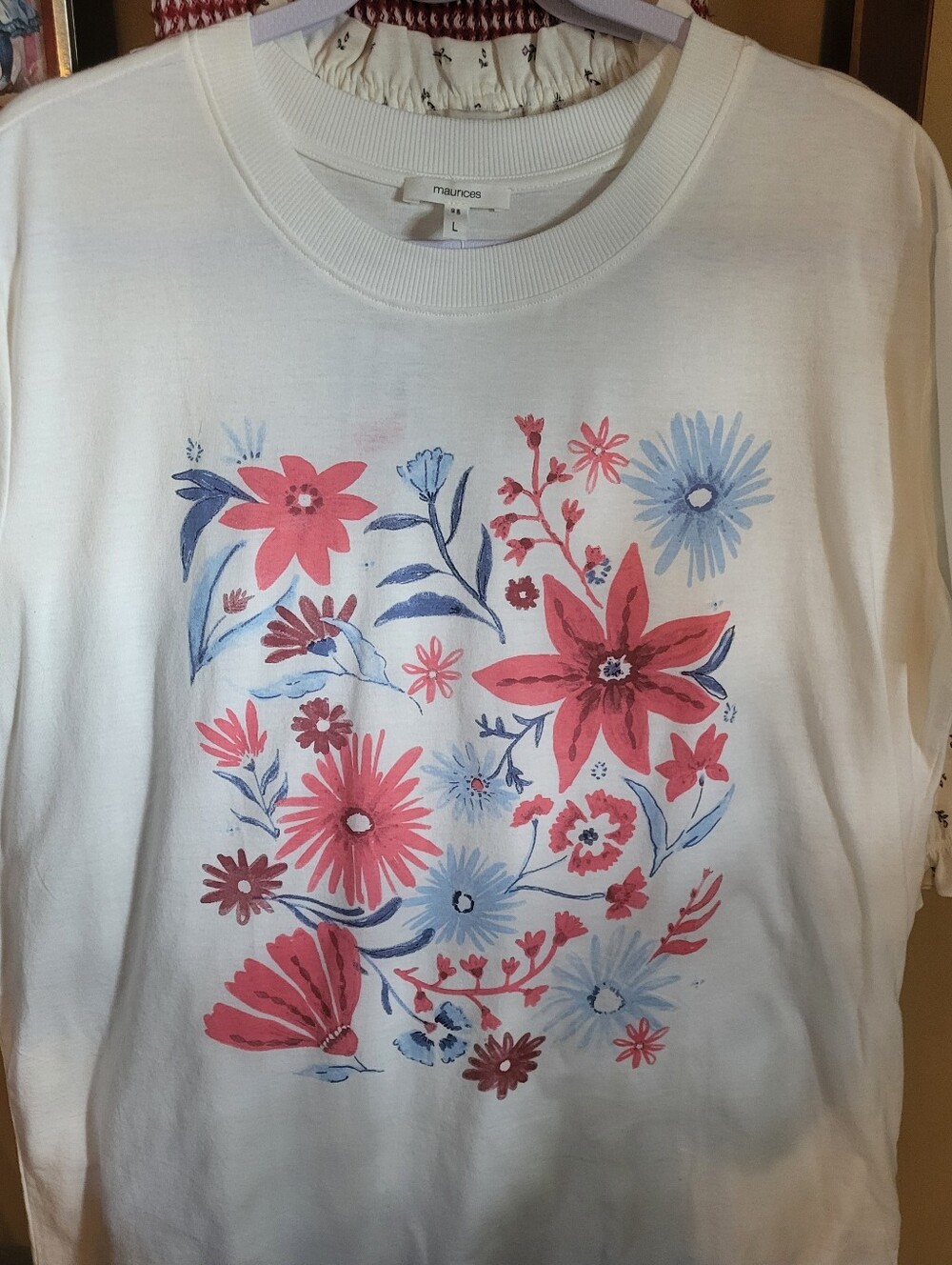 Maurices White Tee with Pink and Light Blue Floral Print